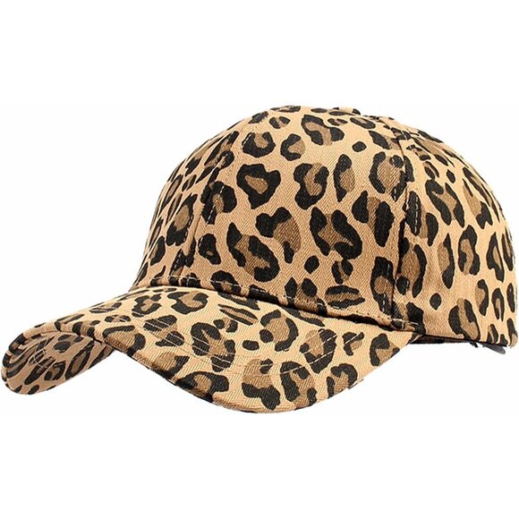 Women's Khaki Leopard Fashion Baseball Cap Adjustable Strap Back Visor Sport Hat - Picture 1 of 7